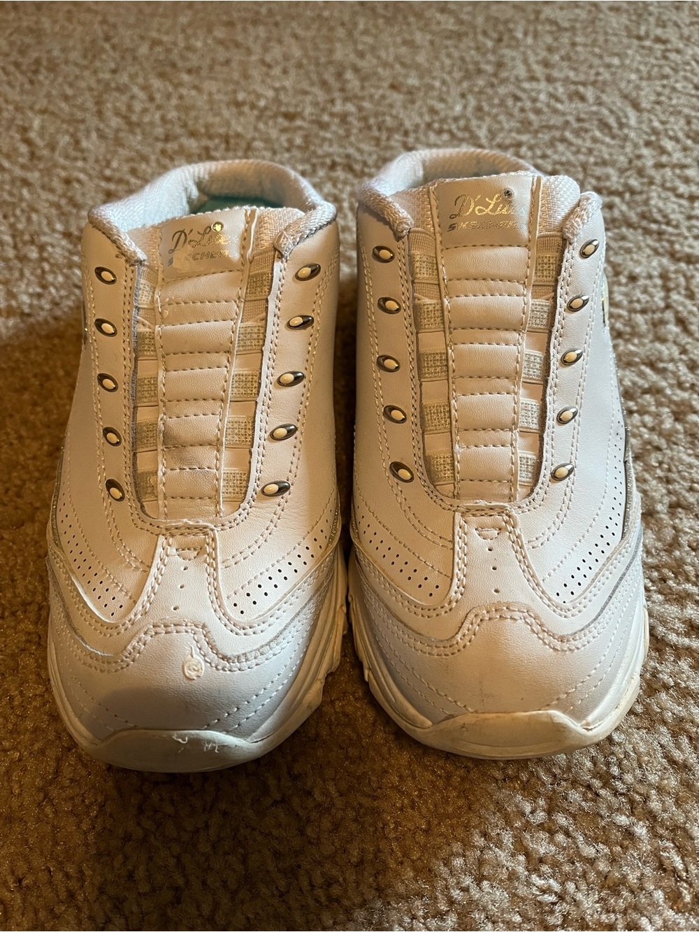 Skechers White Slip-On Athletic Sneakers with Gold Eyelets